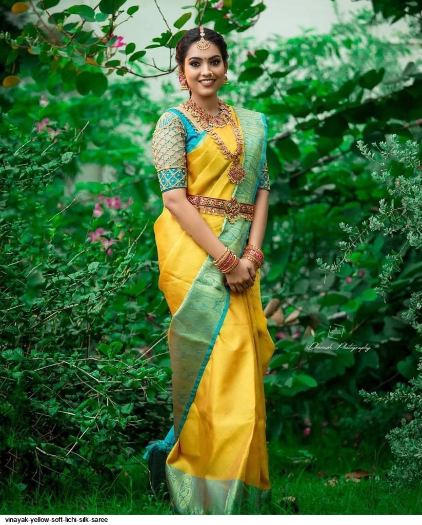 VINAYAK YELLOW SOFT LICHI SILK SAREE