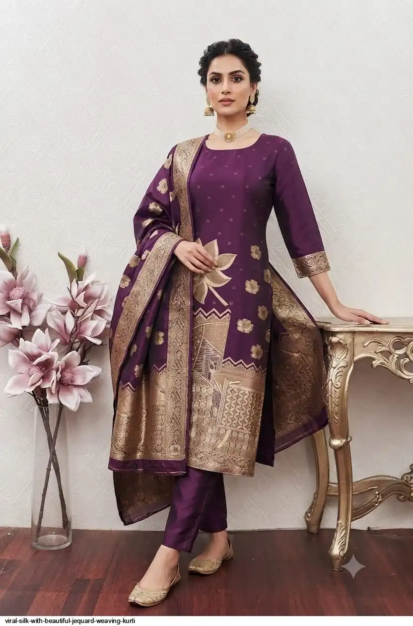 VIRAL SILK WITH BEAUTIFUL JEQUARD WEAVING KURTI 2