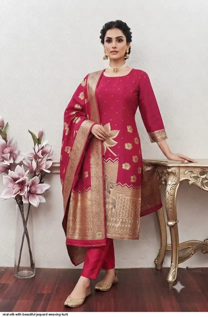 VIRAL SILK WITH BEAUTIFUL JEQUARD WEAVING KURTI 1