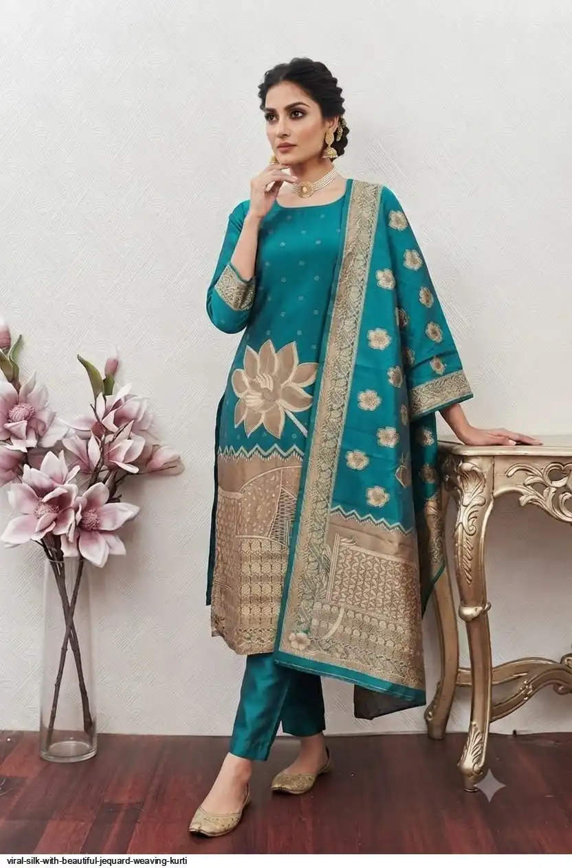 VIRAL SILK WITH BEAUTIFUL JEQUARD WEAVING KURTI 3