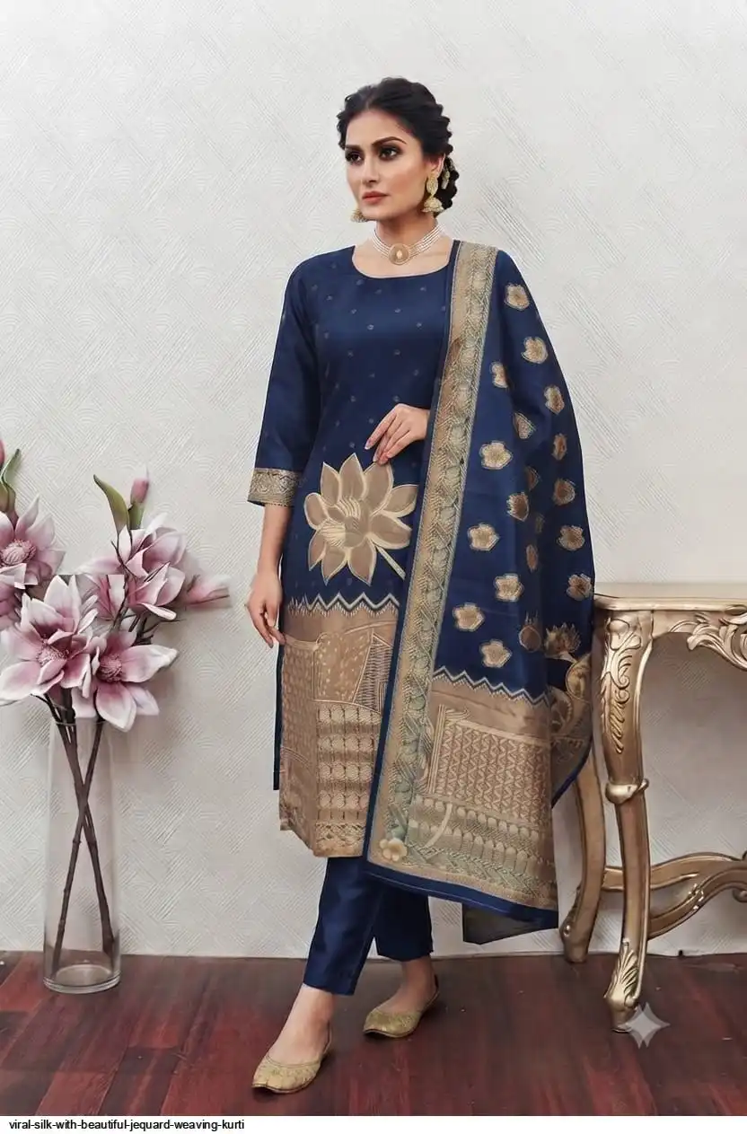 VIRAL SILK WITH BEAUTIFUL JEQUARD WEAVING KURTI 4