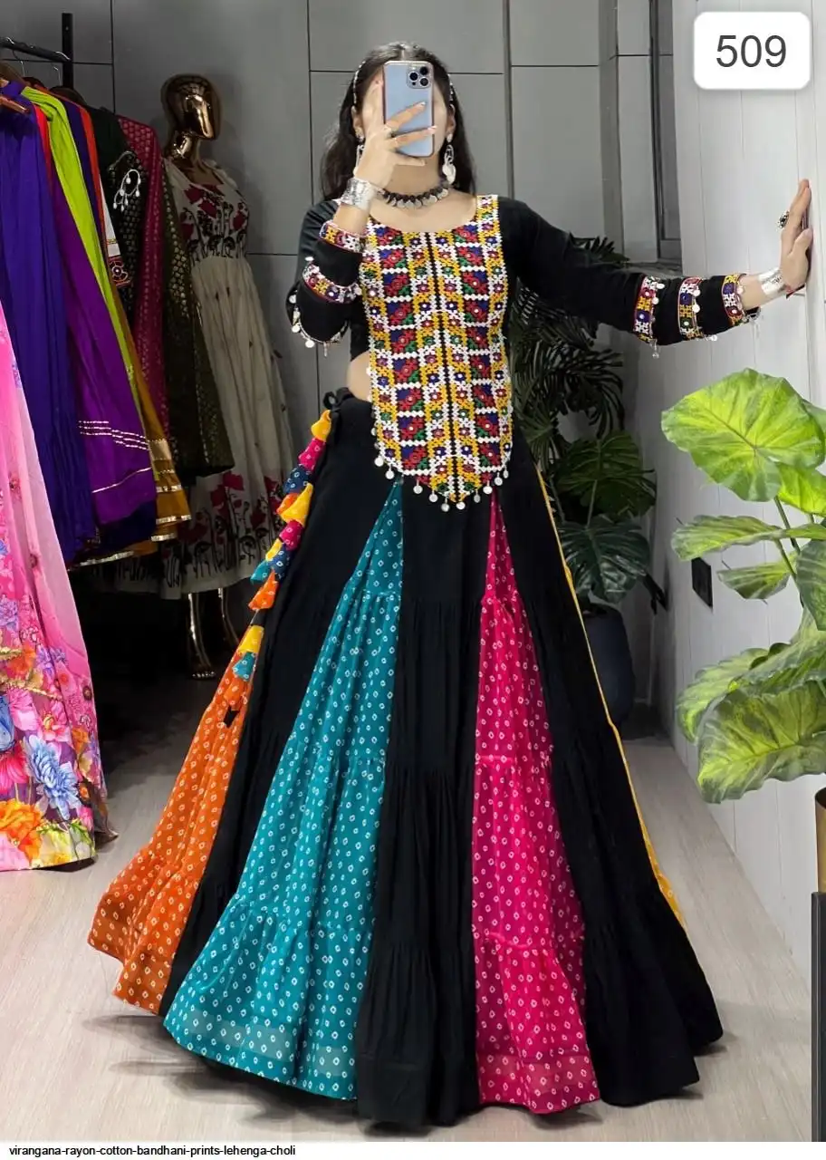 VIRANGANA RAYON COTTON BANDHANI PRINTS LEHENGA CHOLI