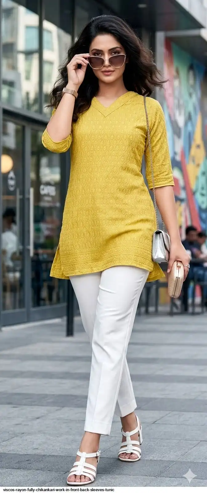 VISCOS RAYON FULLY CHIKANKARI WORK IN FRONT BACK SLEEVES TUNIC B