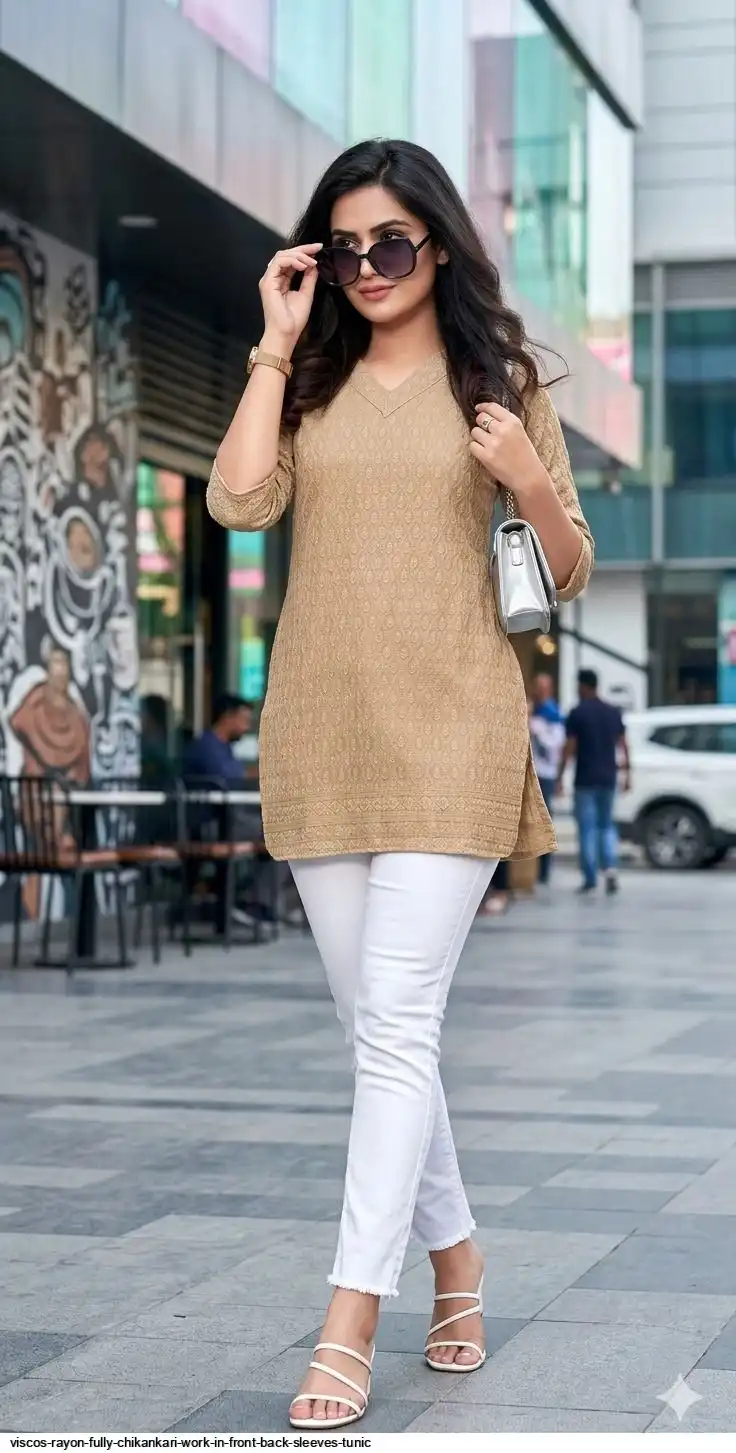 VISCOS RAYON FULLY CHIKANKARI WORK IN FRONT BACK SLEEVES TUNIC G