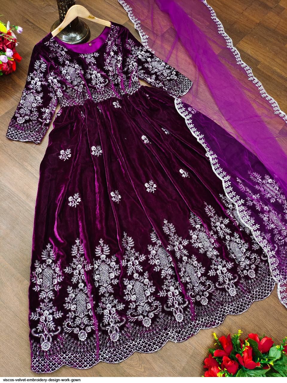 VISCOS VELVET EMBROIDERY DESIGN WORK gown