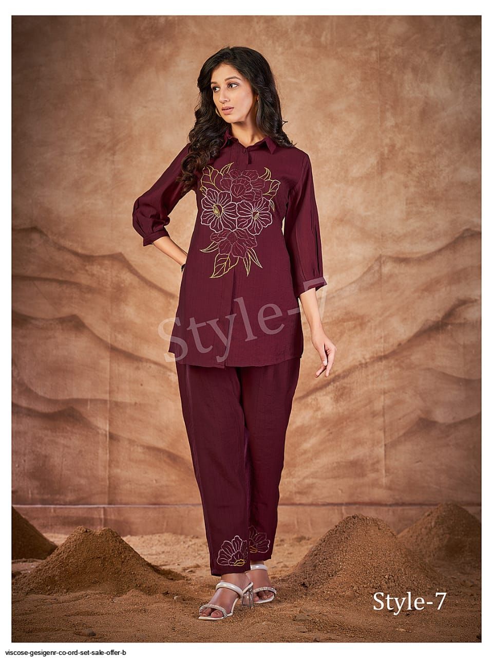 Mauve Viscose Rayon Western Style Co-ords Set Style Collecti