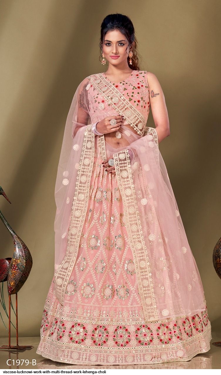 Buy Pink Net Bridal Wear Multi Thread Work Lehenga Choli Online From  Wholesalez.