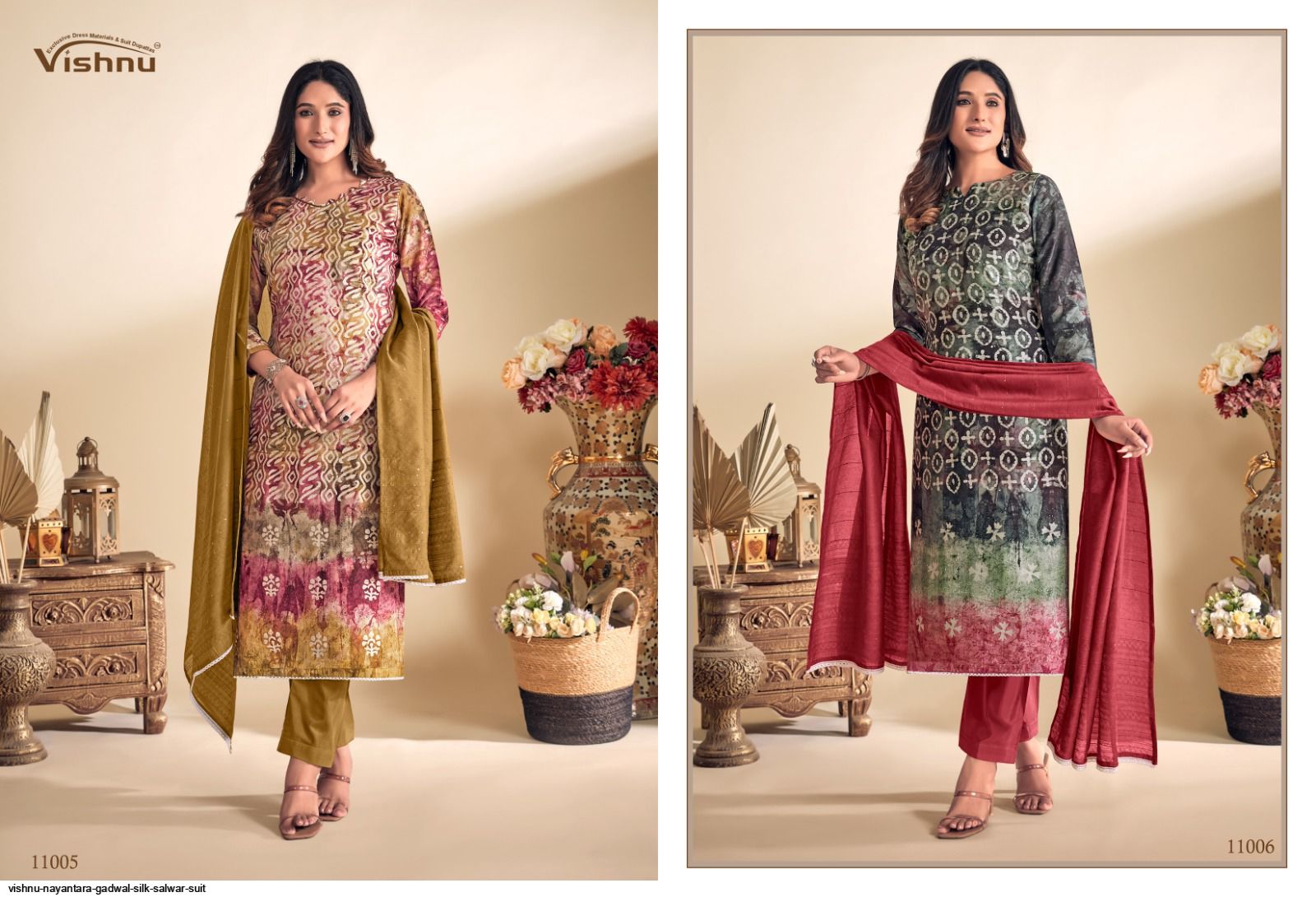gadwal silk dress materials Gadwal Silk-Cotton with Banarasi Buta & Kutch Bandhani 3Pc Dress Material Sets Check collection