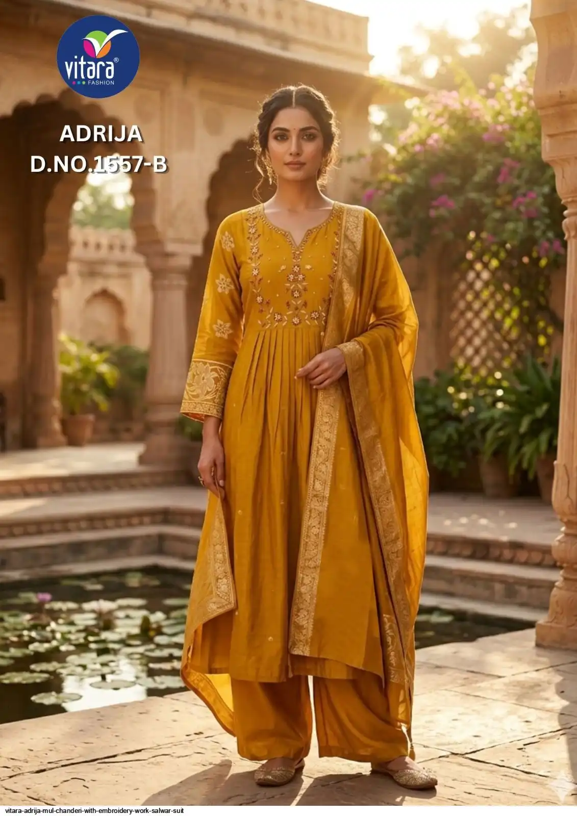 VITARA ADRIJA MUL CHANDERI WITH EMBROIDERY WORK SALWAR SUIT 1557 B