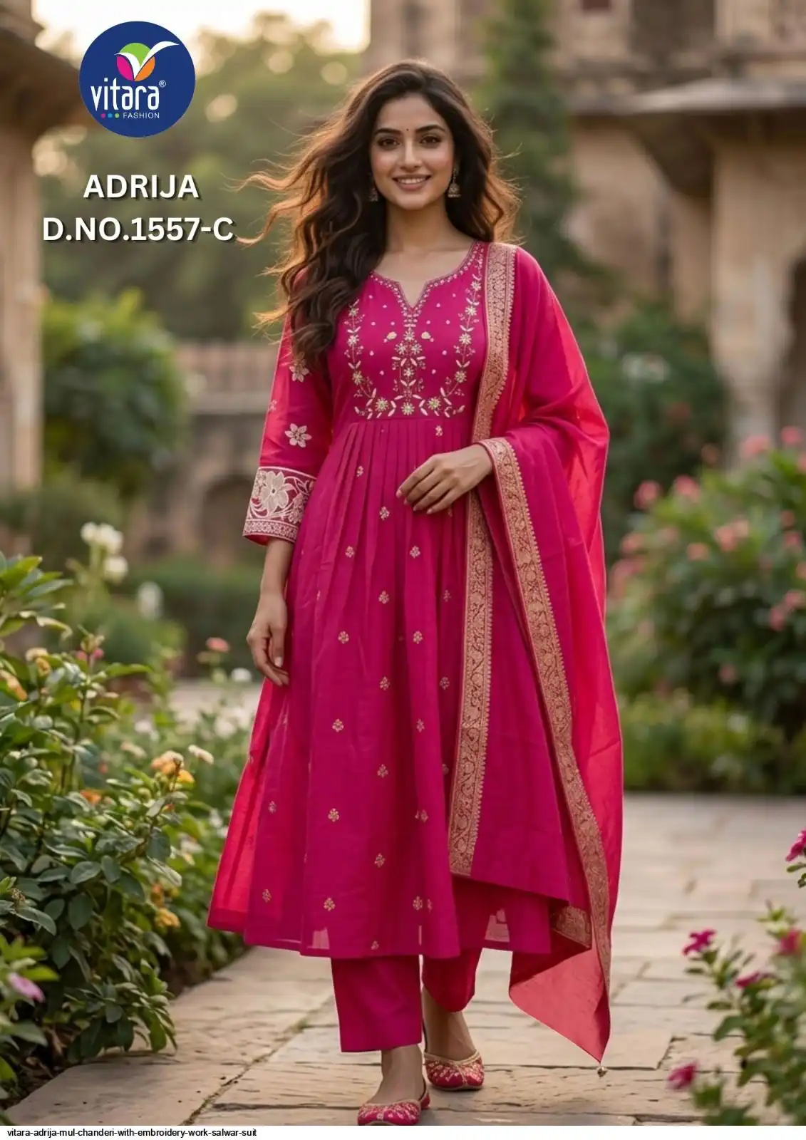 VITARA ADRIJA MUL CHANDERI WITH EMBROIDERY WORK SALWAR SUIT 1557 C