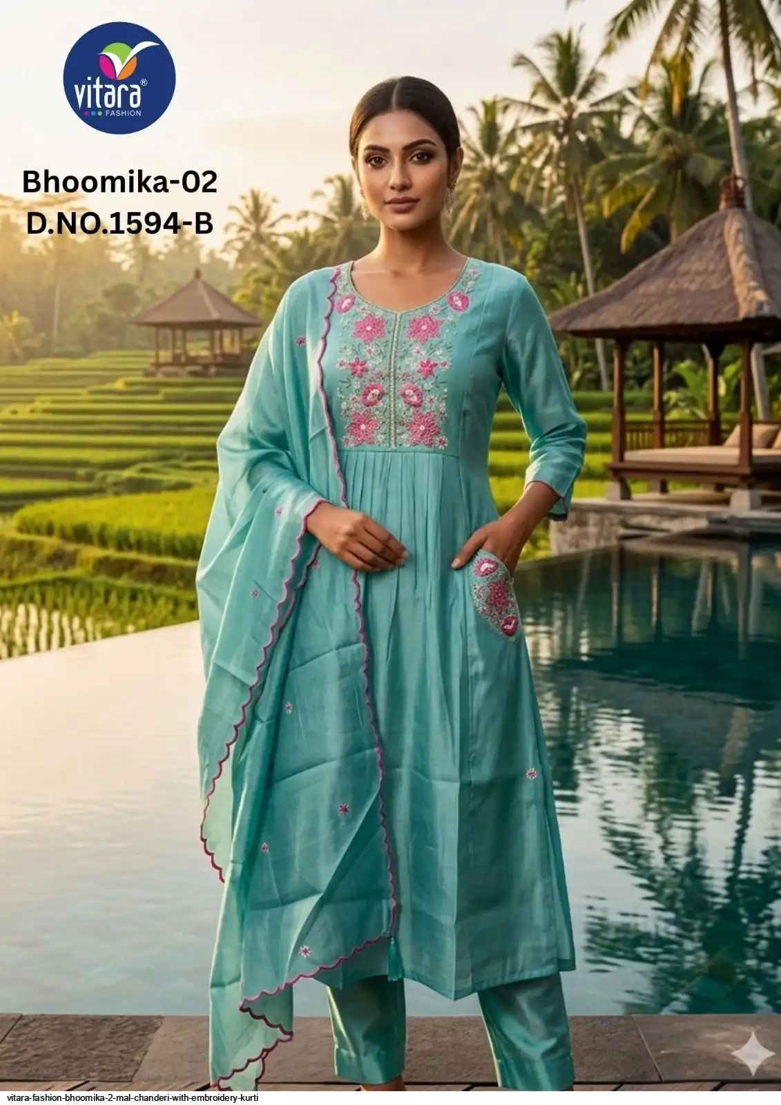 VITARA FASHION BHOOMIKA 2 MAL CHANDERI WITH EMBROIDERY KURTI A
