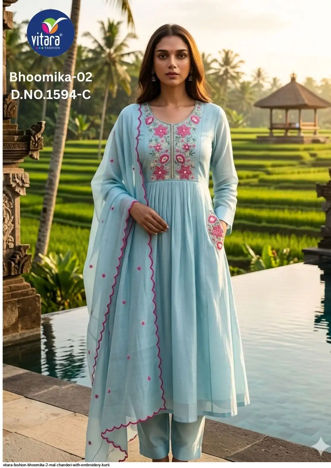 VITARA FASHION BHOOMIKA 2 MAL CHANDERI WITH EMBROIDERY KURTI B