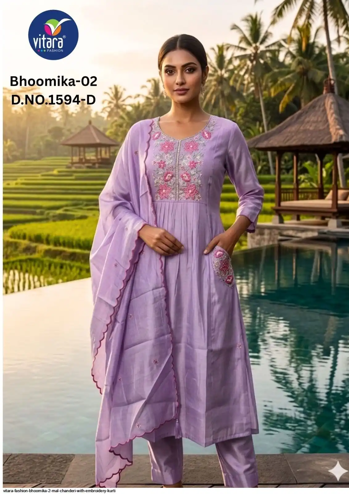 VITARA FASHION BHOOMIKA 2 MAL CHANDERI WITH EMBROIDERY KURTI C