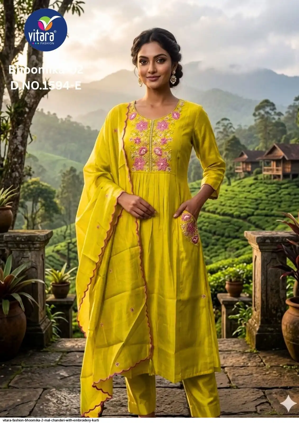 VITARA FASHION BHOOMIKA 2 MAL CHANDERI WITH EMBROIDERY KURTI D