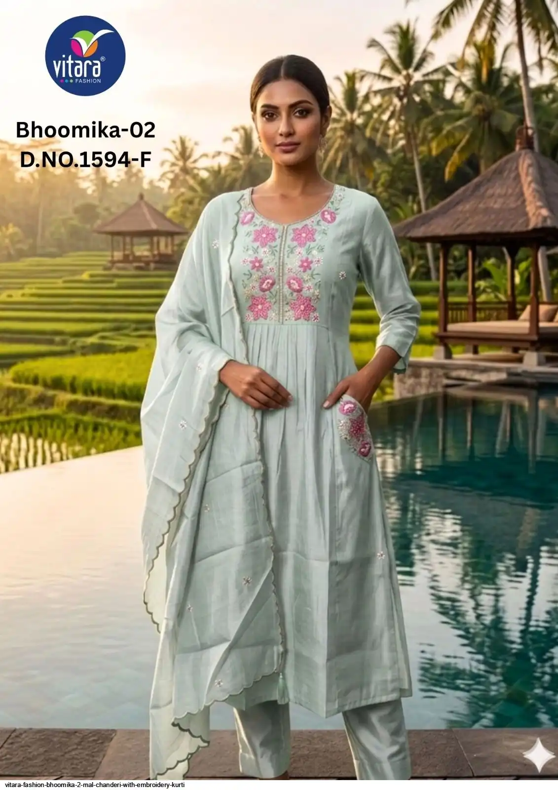 VITARA FASHION BHOOMIKA 2 MAL CHANDERI WITH EMBROIDERY KURTI E