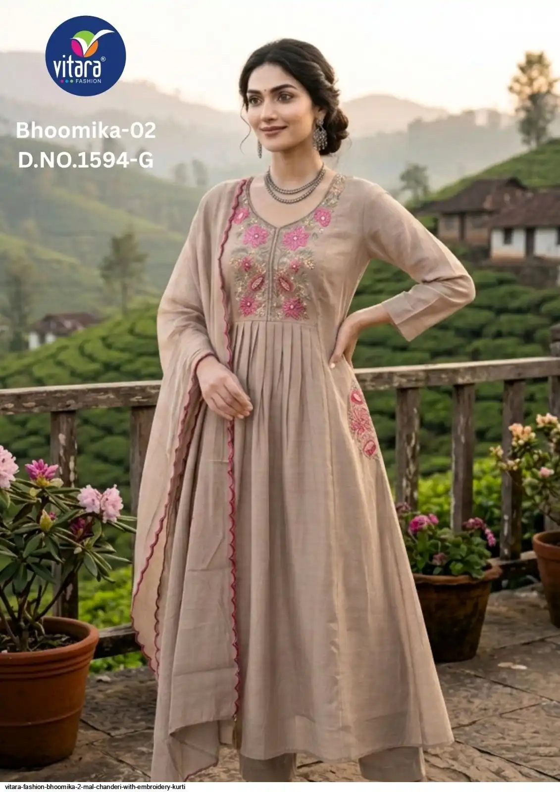VITARA FASHION BHOOMIKA 2 MAL CHANDERI WITH EMBROIDERY KURTI F