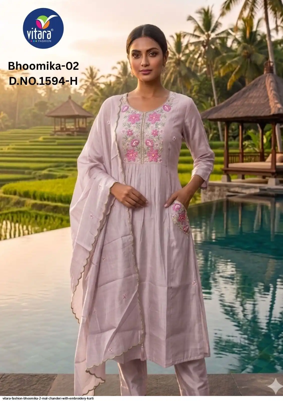 VITARA FASHION BHOOMIKA 2 MAL CHANDERI WITH EMBROIDERY KURTI G