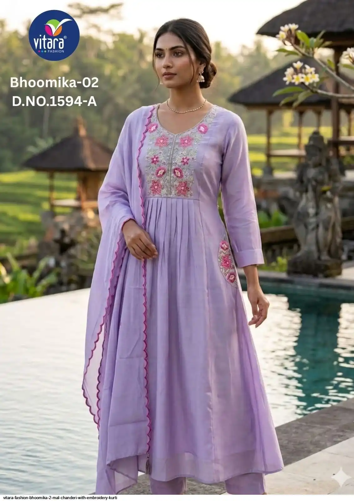 VITARA FASHION BHOOMIKA 2 MAL CHANDERI WITH EMBROIDERY KURTI H