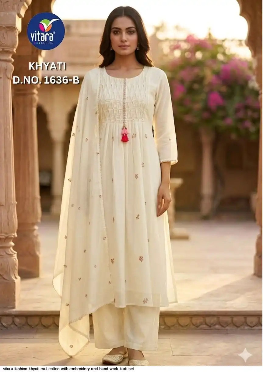 VITARA FASHION KHYATI MUL COTTON WITH EMBROIDERY AND HAND WORK KURTI SET B