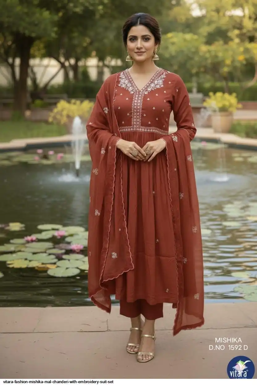 VITARA FASHION MISHIKA MAL CHANDERI WITH EMBROIDERY SUIT SET A