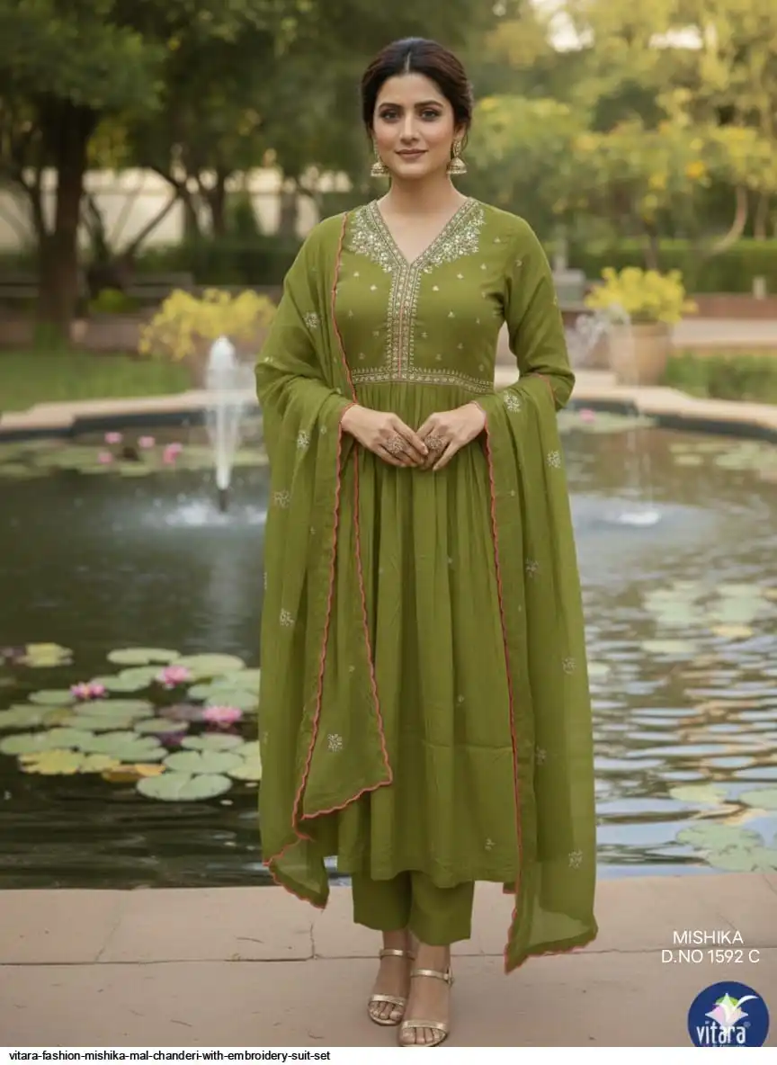 VITARA FASHION MISHIKA MAL CHANDERI WITH EMBROIDERY SUIT SET D