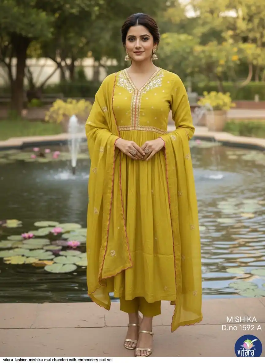 VITARA FASHION MISHIKA MAL CHANDERI WITH EMBROIDERY SUIT SET C