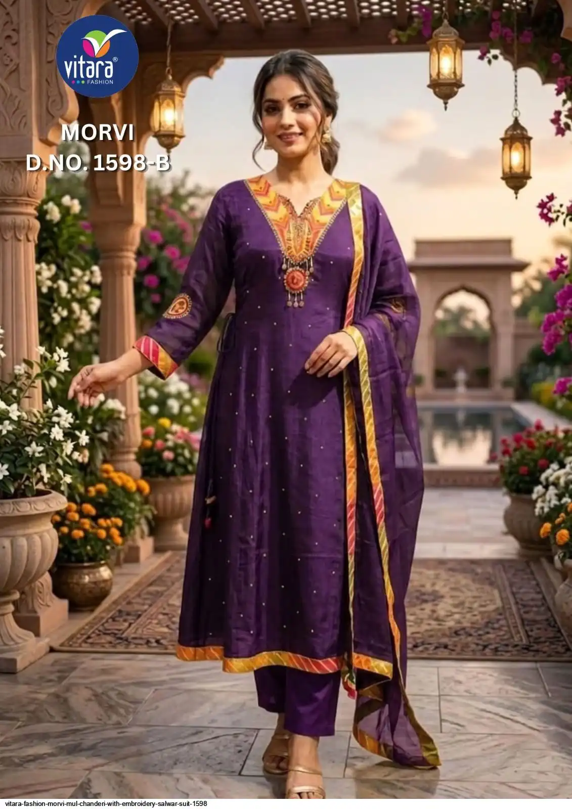 VITARA FASHION MORVI MUL CHANDERI WITH EMBROIDERY SALWAR SUIT 1598 B