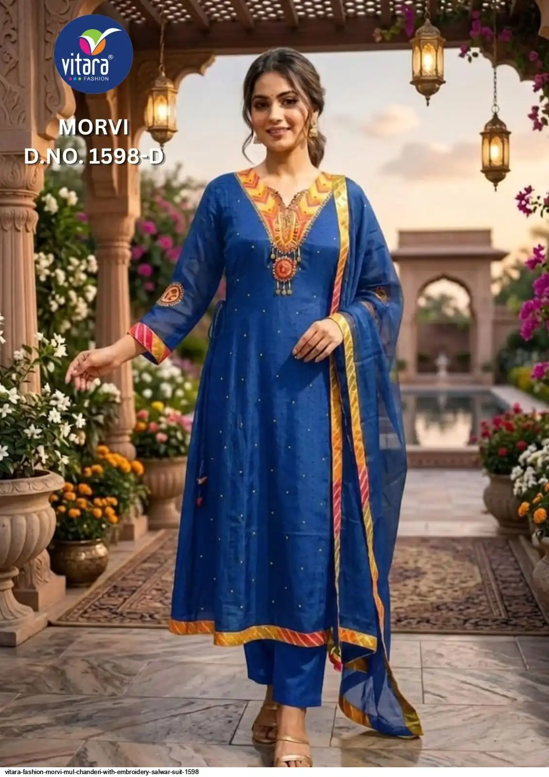 VITARA FASHION MORVI MUL CHANDERI WITH EMBROIDERY SALWAR SUIT 1598 D