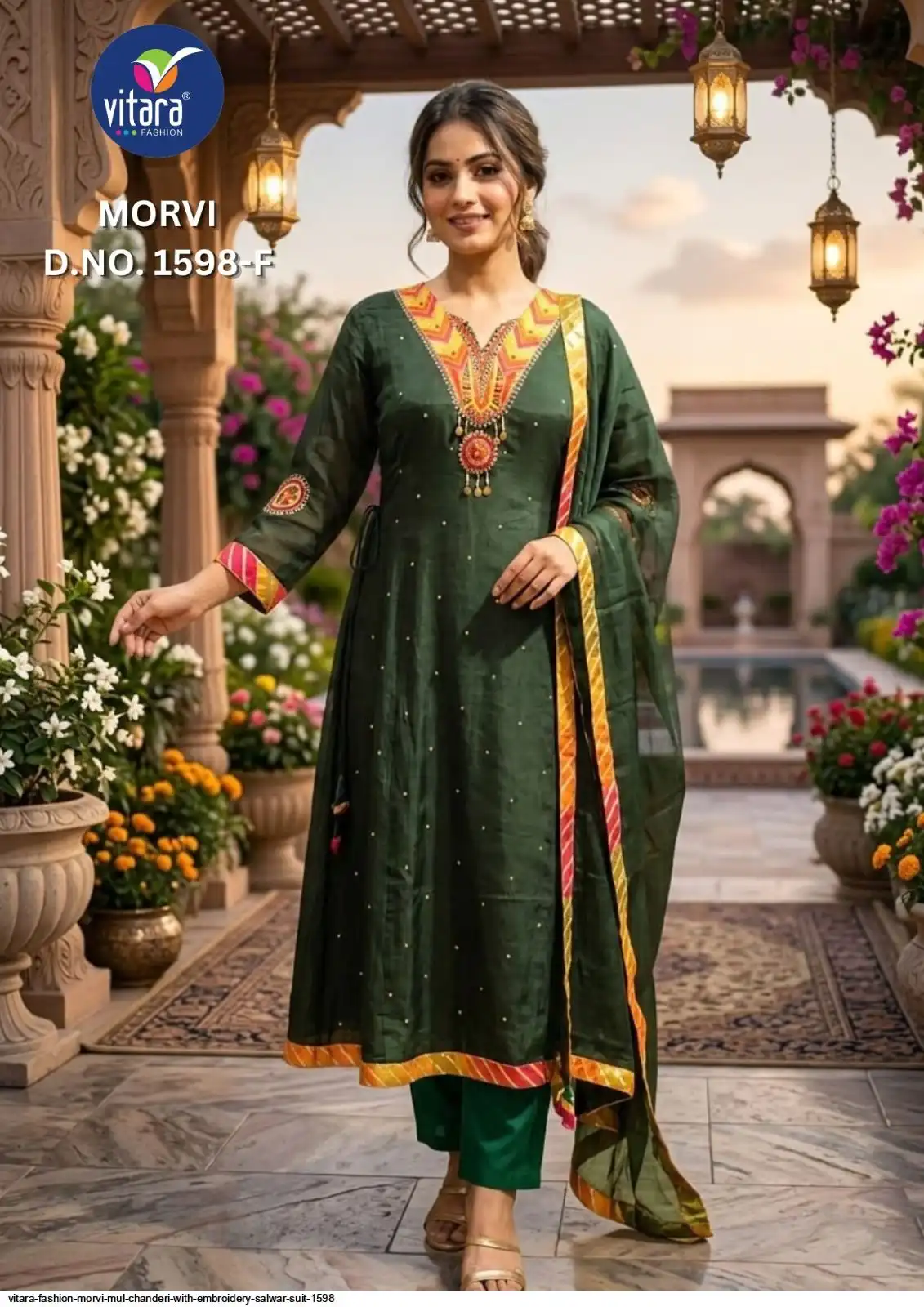 VITARA FASHION MORVI MUL CHANDERI WITH EMBROIDERY SALWAR SUIT 1598 F