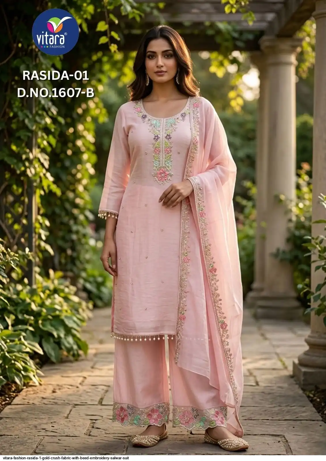 VITARA FASHION RASIDA 1 GOLD CRUSH FABRIC WITH BEED EMBROIDERY SALWAR SUIT 1607 B