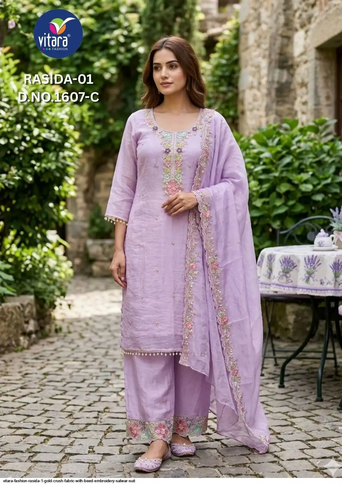 VITARA FASHION RASIDA 1 GOLD CRUSH FABRIC WITH BEED EMBROIDERY SALWAR SUIT 1607 C