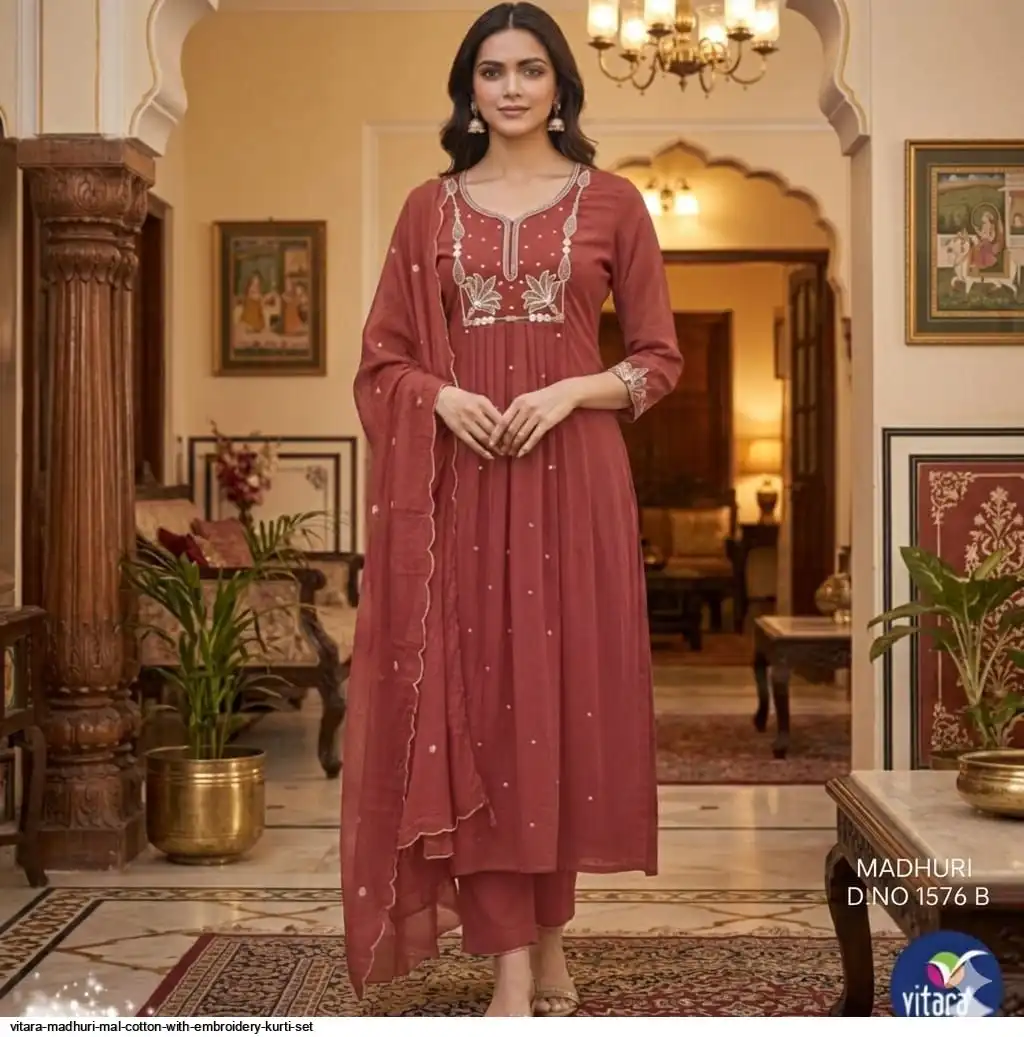 VITARA MADHURI MAL COTTON WITH EMBROIDERY KURTI SET B