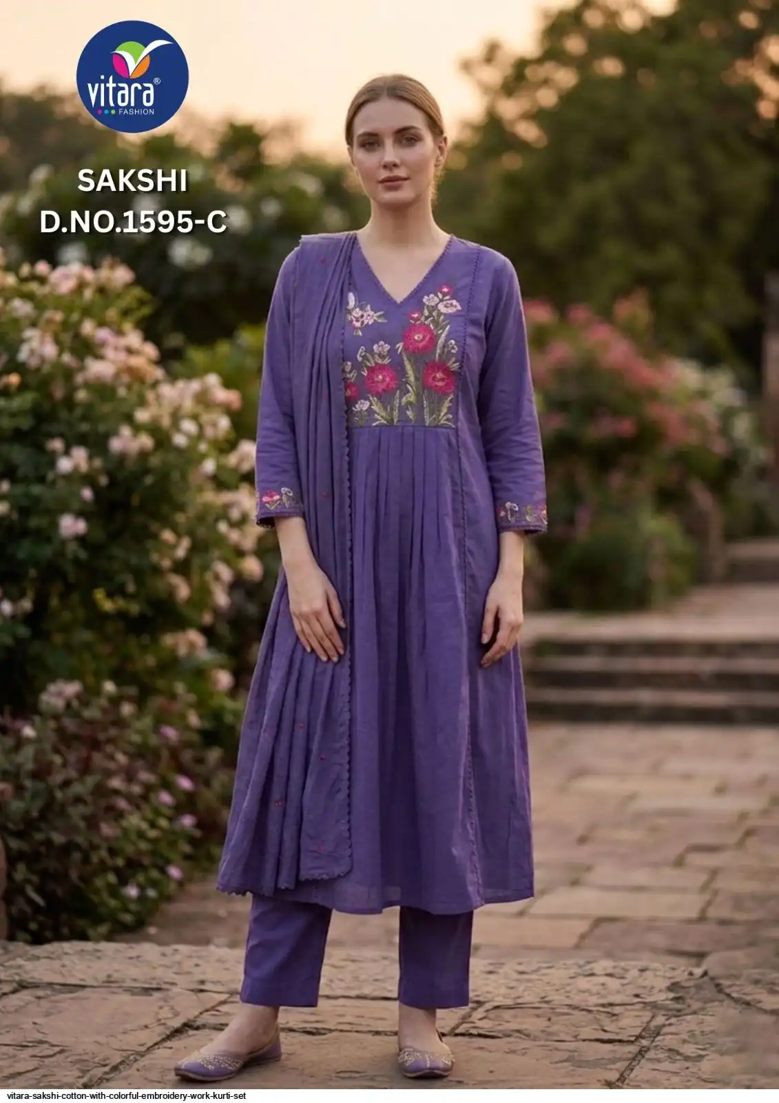 VITARA SAKSHI COTTON WITH COLORFUL EMBROIDERY WORK KURTI SET C
