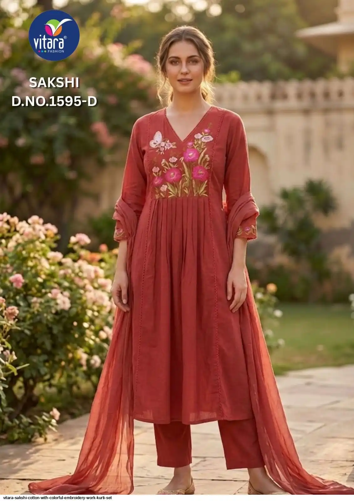 VITARA SAKSHI COTTON WITH COLORFUL EMBROIDERY WORK KURTI SET D