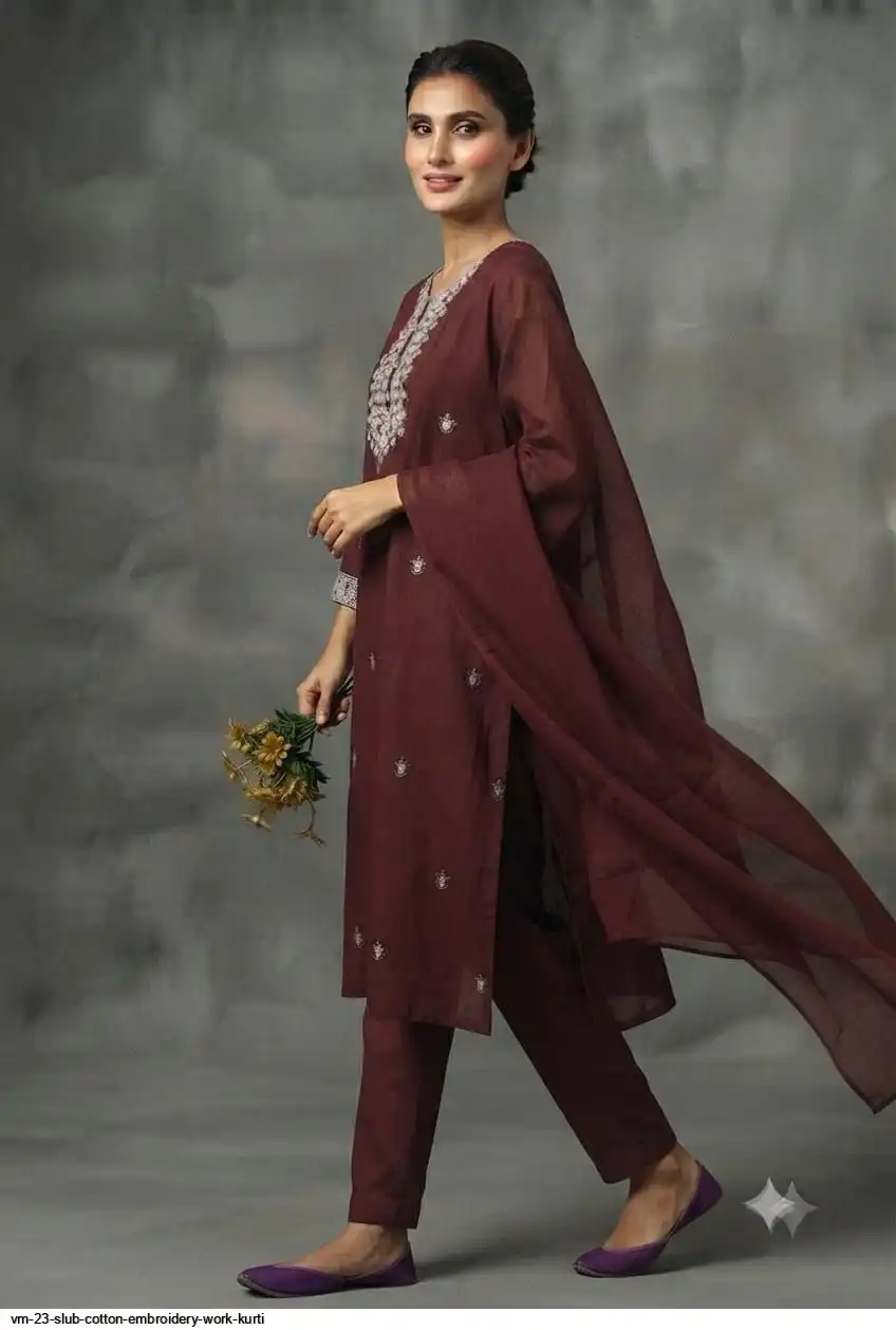 VM 23 SLUB COTTON EMBROIDERY WORK KURTI 1