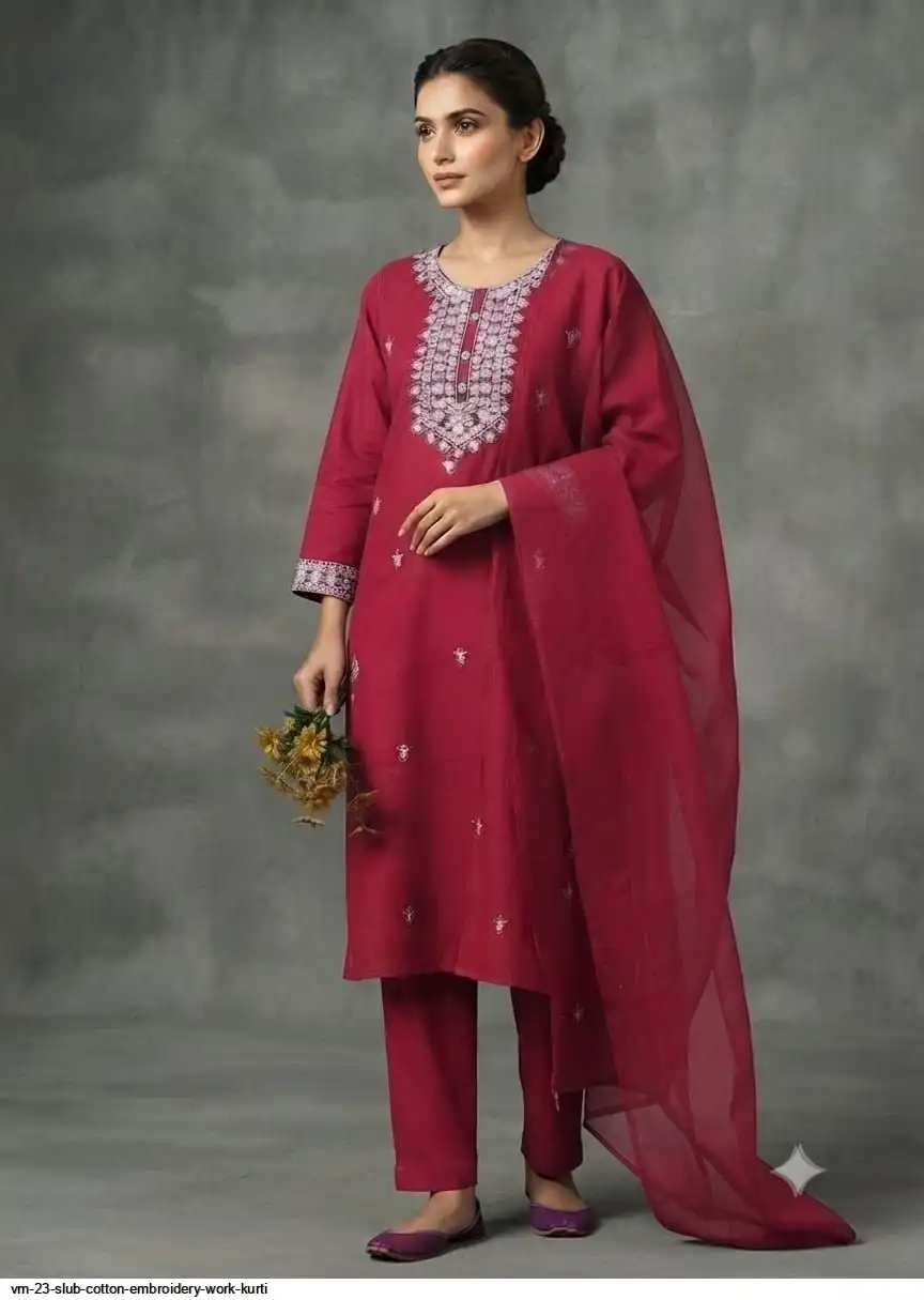 VM 23 SLUB COTTON EMBROIDERY WORK KURTI 3
