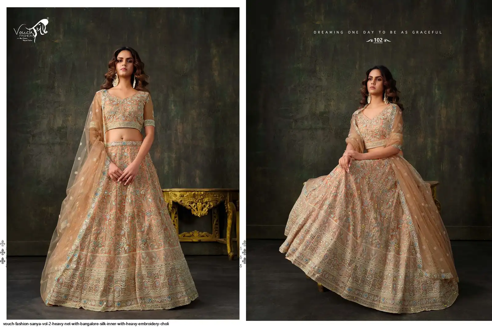 VOUCH FASHION SANYA VOL 2 HEAVY NET WITH BANGALORE SILK INNER WITH HEAVY EMBROIDERY CHOLI 102