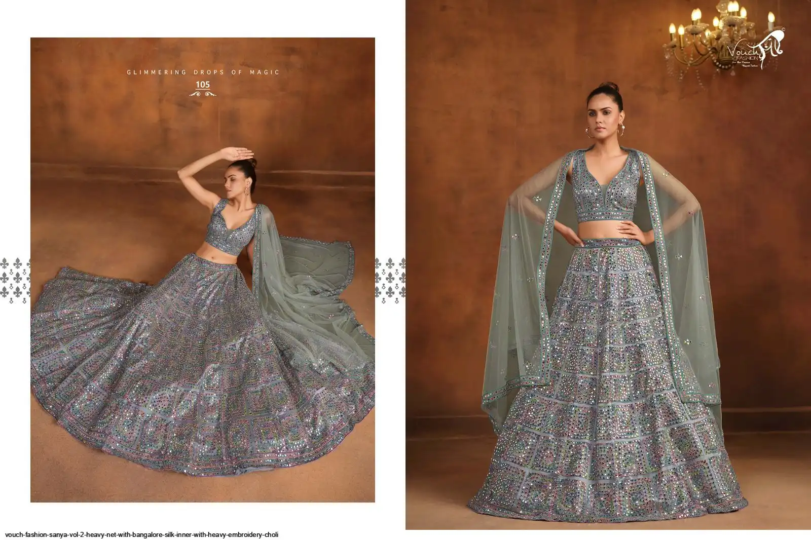 VOUCH FASHION SANYA VOL 2 HEAVY NET WITH BANGALORE SILK INNER WITH HEAVY EMBROIDERY CHOLI 105