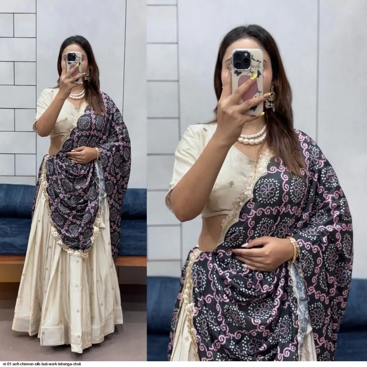 VT 01 SOFT CHINNON SILK BUTI WORK LEHENGA CHOLI