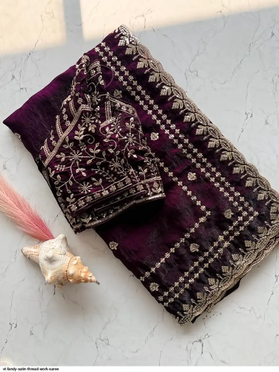 VT FANDY SATIN THREAD WORK SAREE C