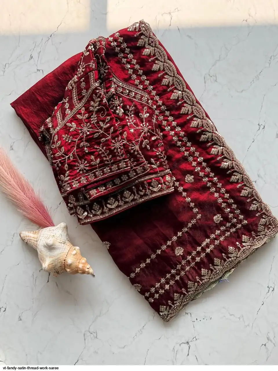 VT FANDY SATIN THREAD WORK SAREE A
