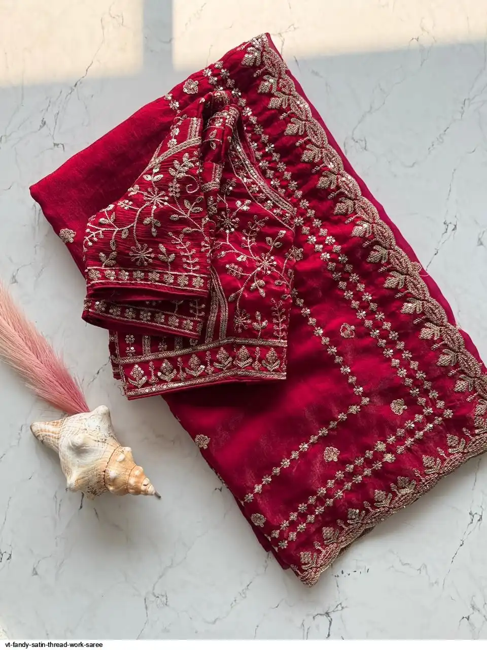 VT FANDY SATIN THREAD WORK SAREE B