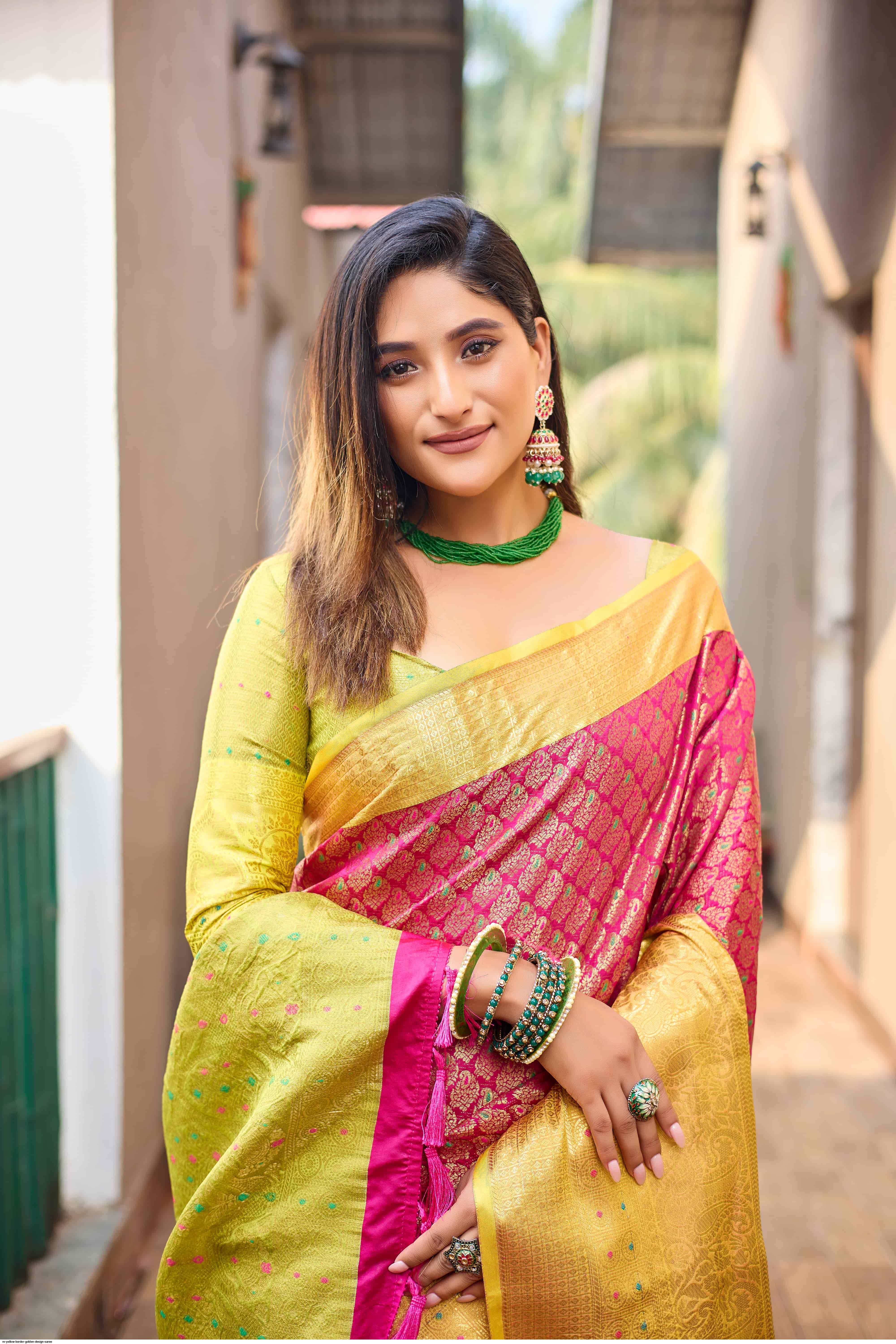 Buy Yellow Sarees for Women by Ri-wah Online | Ajio.com