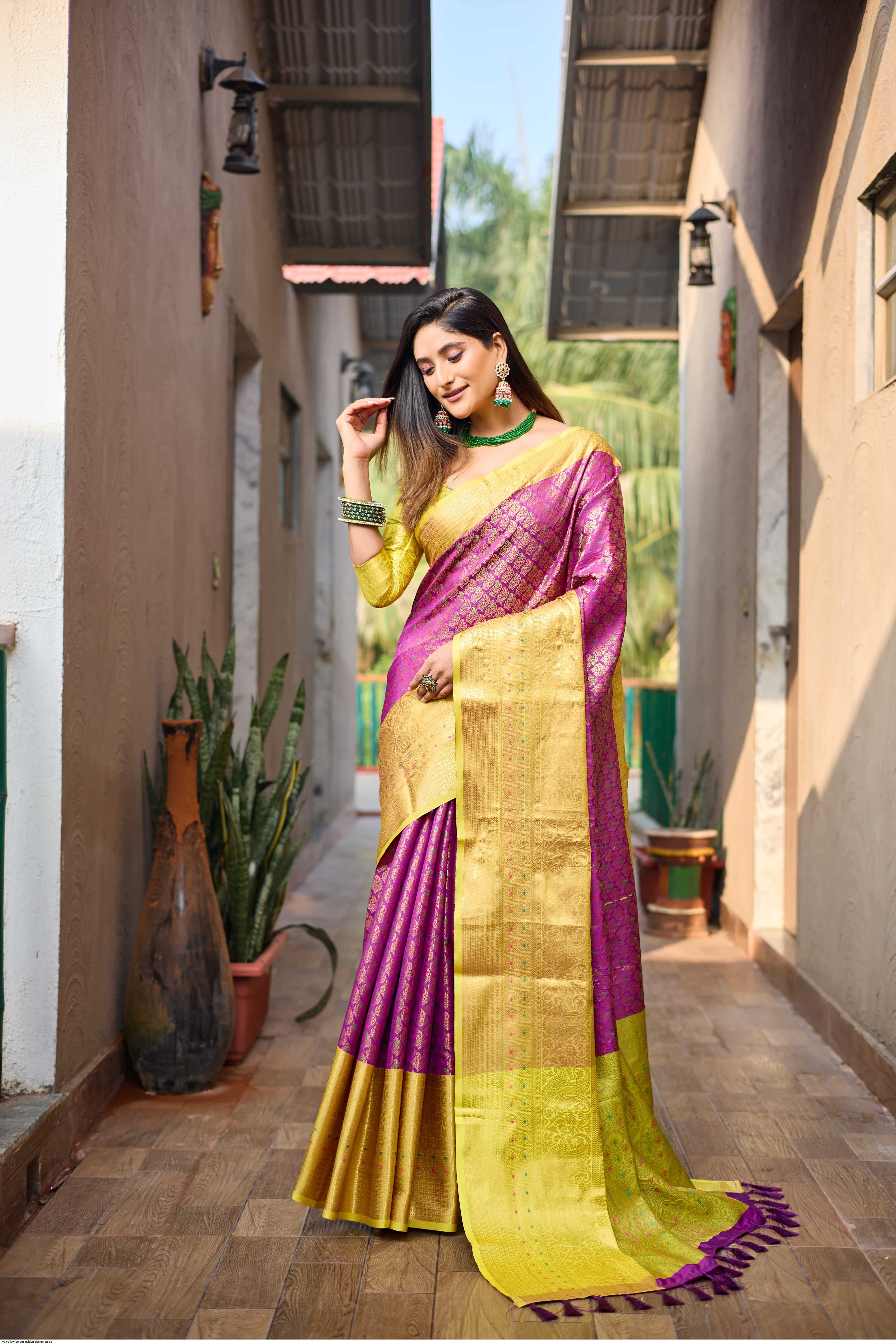 vv yellow border golden design saree