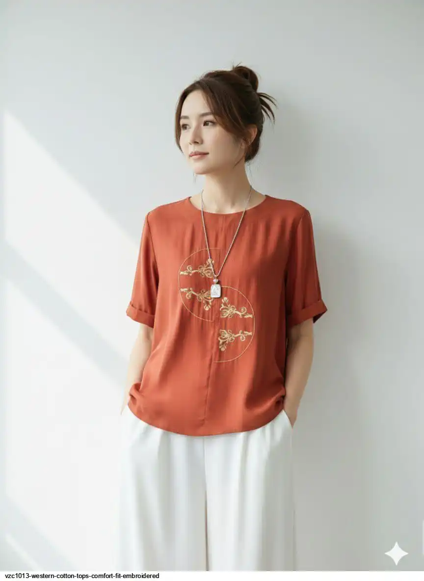 VZC1013 WESTERN COTTON TOPS COMFORT FIT EMBROIDERED B