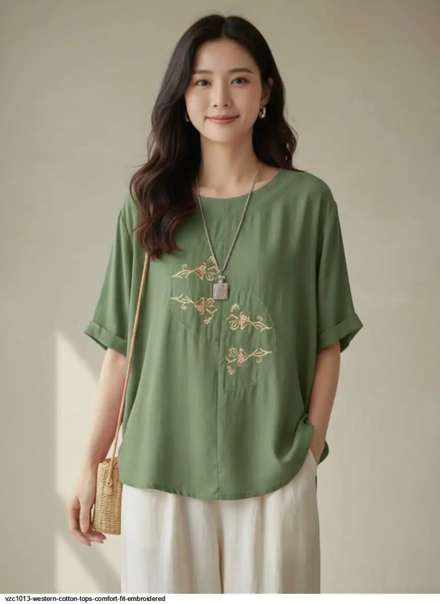 VZC1013 WESTERN COTTON TOPS COMFORT FIT EMBROIDERED D