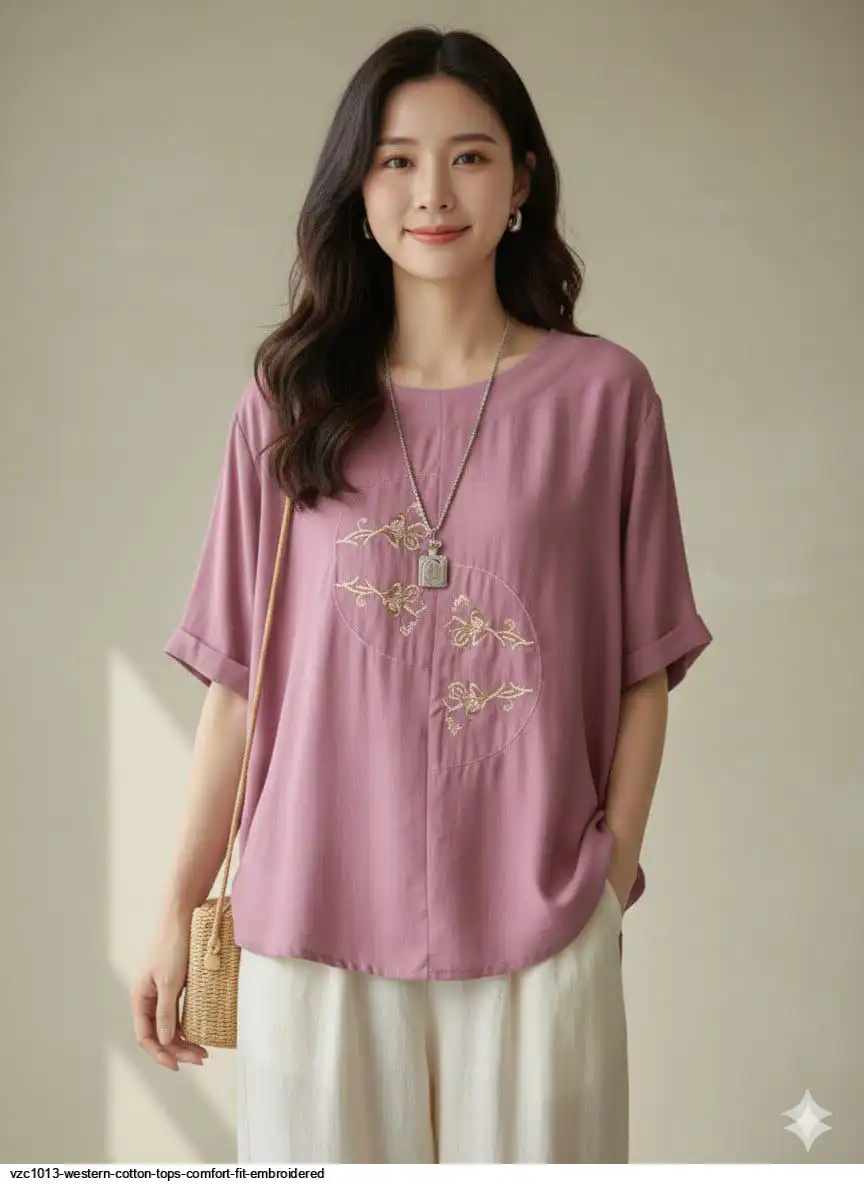 VZC1013 WESTERN COTTON TOPS COMFORT FIT EMBROIDERED C