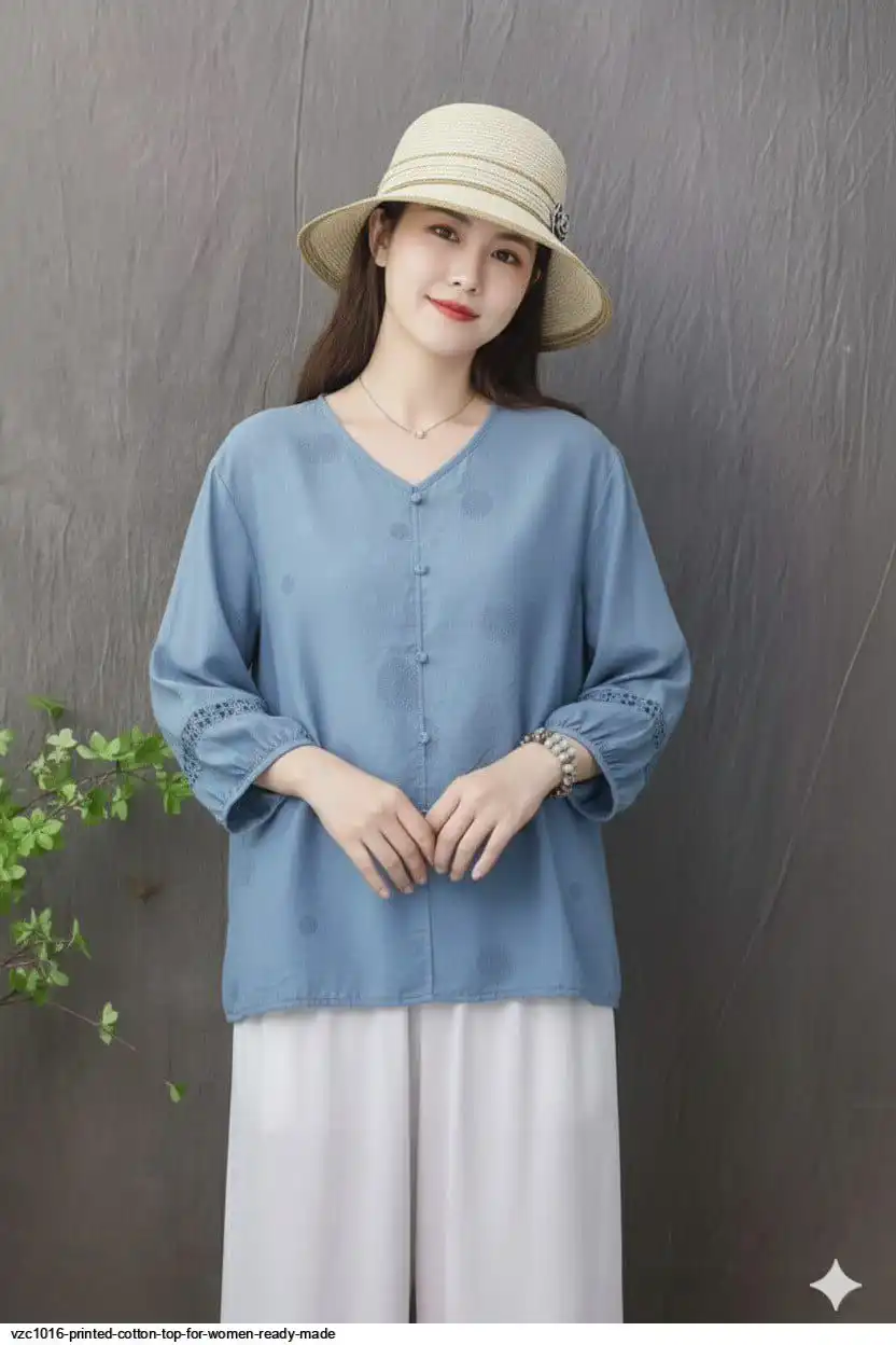 VZC1016 PRINTED COTTON TOP FOR WOMEN READY MADE B