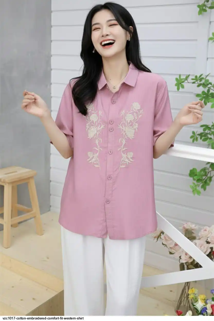 VZC1017 COTTON EMBROIDERED COMFORT FIT WESTERN SHIRT B