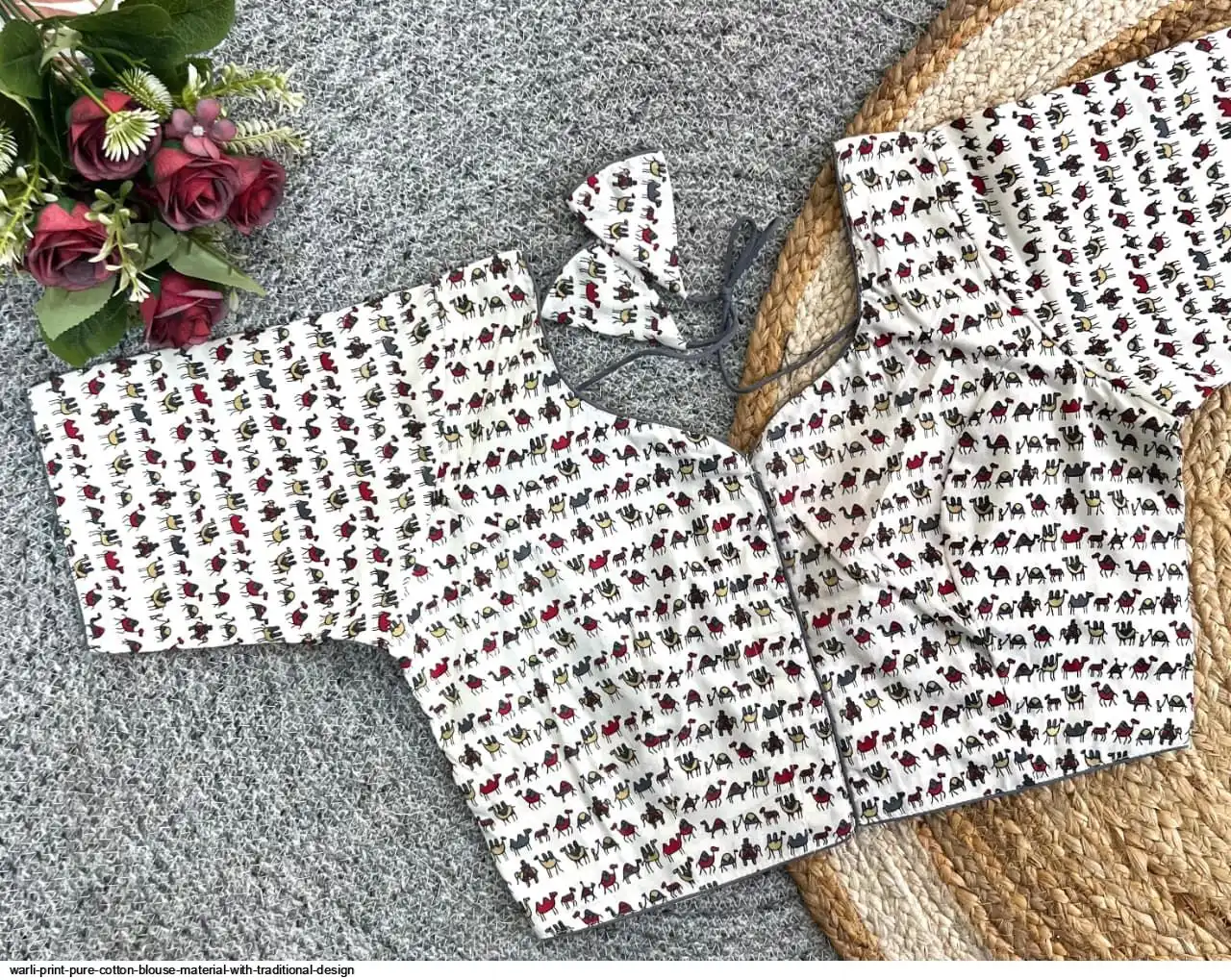WARLI PRINT PURE COTTON BLOUSE MATERIAL WITH TRADITIONAL DESIGN 5